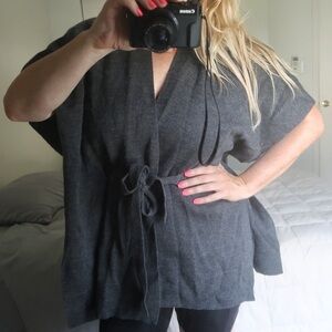 Ann Taylor LOFT Gray Belted Knit Wrap Sweater
